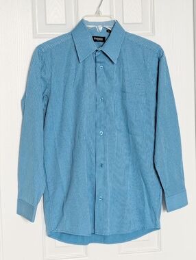 Boys' (Size 14) Blue & White Striped Button-Down Shirt w/Stiff Collar